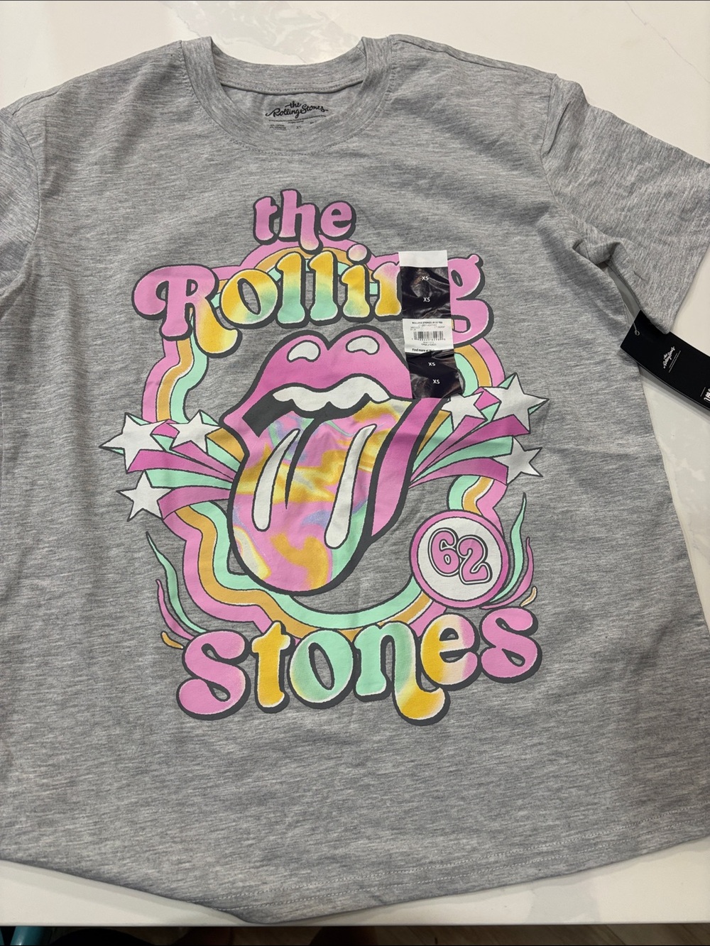 Rolling Stones Women’s Graphic Tee - Gray with Pink & Pastel Print